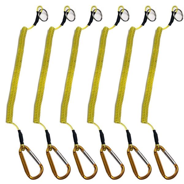 Health Ceremony Safety Wire Cord, Set of 6, Aluminum Carabiner, Drop Prevention Wheel, Shoot Rope, Safety Cord, Wire Key Holder, Drop Prevention, Strap, Set of 6, Stainless Steel Wire, Maximum Extension 3.9 ft (1.5 m), Spiral Cord, Wire Hook, Carbina Hook