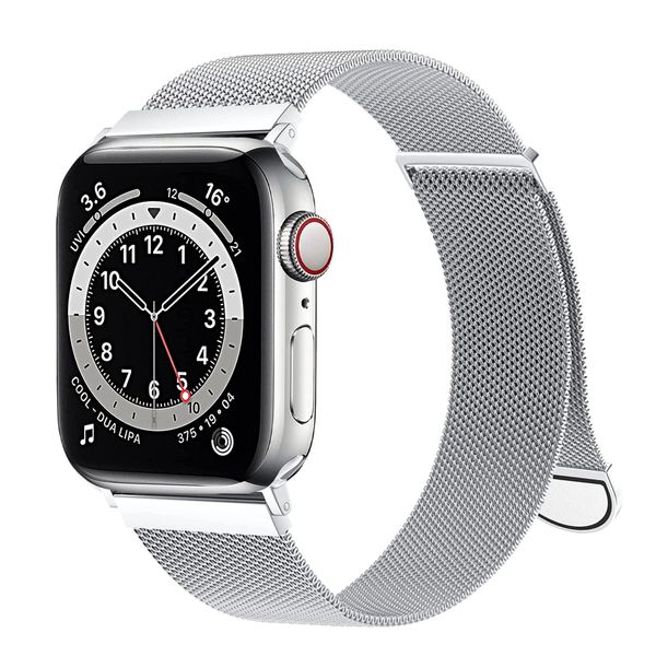 CAERMA Watch Band for Apple Watch, 38mm 40mm 41mm 42mm 44mm 45mm 49mm, Unisex, Breathable, Stainless Steel Mesh Strap, Strong Magnetic Clasp, Adjustable Length, Compatible with Apple Watch Series Ultra/SE2/SE/8/7/6/5/4/3/2/1 (42mm/44mm/45mm, Silver)