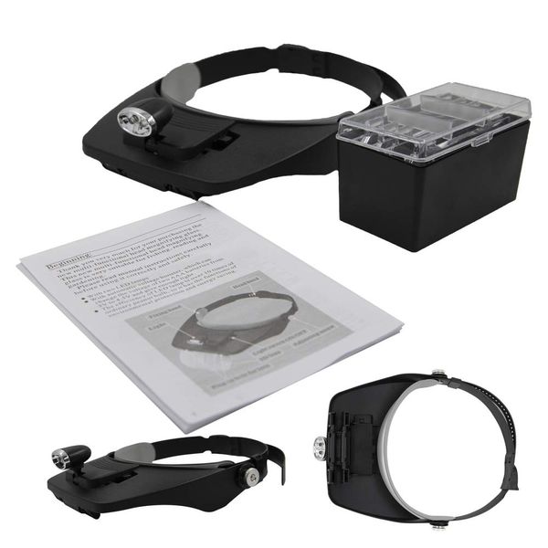 MMOBIEL LED Headband Magnifying Glass for Watch, Jewellery, Smartphone, Tablet, Laptop and Drone repair - 4 Magnifying Lenses 1,2x / 1,8x / 2,5x / 3,5x Zoom - Hand Free Headset Magnifier with LED