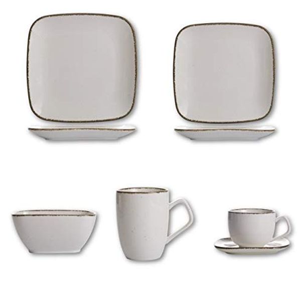D&F Natural Cream 24 pc Dinner Set Dining Side Bowl Mug Cup&Saucer