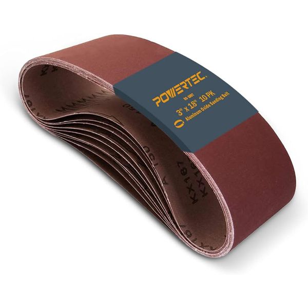 POWERTEC 3 x 18 Inch Sanding Belts, 80 Grit Aluminum Oxide Belt Sander Sanding &