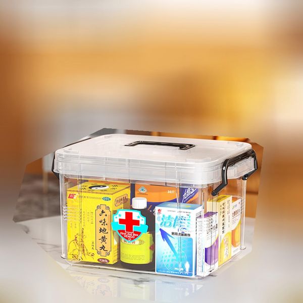 Medicine Box, First Aid Kit, Transparent, Multilayered, With Handle, First Aid Box, Scrape Case, Pill Box, Medicine, Portable, For Use With Constant Medications, Bandages, Thermometers, First Aid Kit, First Aid Box, First Aid Box, Patients, Home Use, Stud