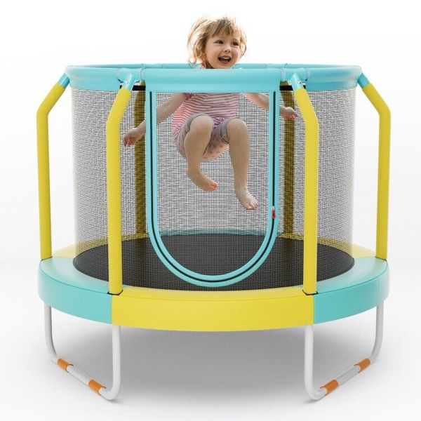 Mini Jumping Kids Double-Layer Structure Trampoline w/ Metal Frame Enclosure Net