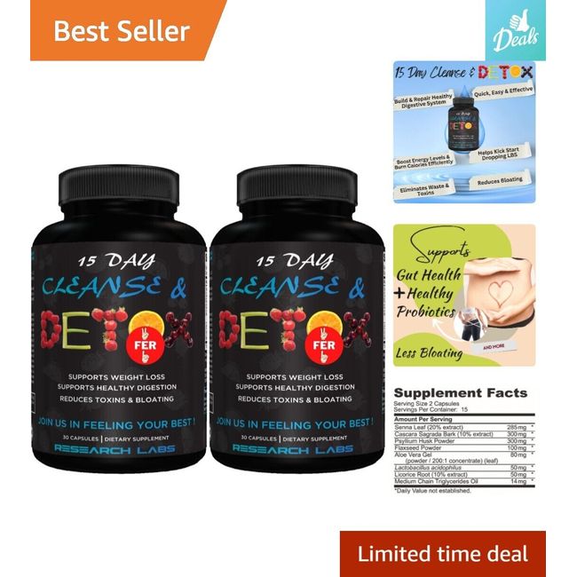 Colon Cleanse - 2 Bottles for 1 - Bonus Less Bloat, Flat Tummy, Probiotics