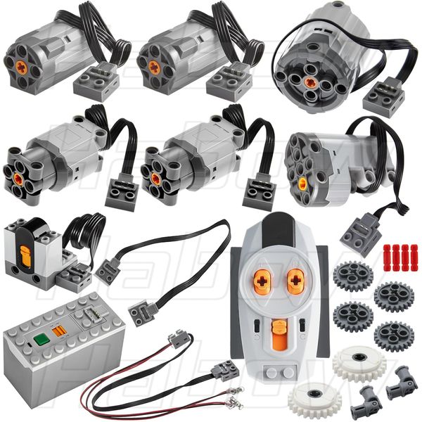 Habow 23Pcs Power-Function Technic-Parts Kit M/L/XL/Servo-Motor IR Remote Control Battery Box IR Receiver Extension Wire Light Cord Compatible with Lego-Motor-Kit.