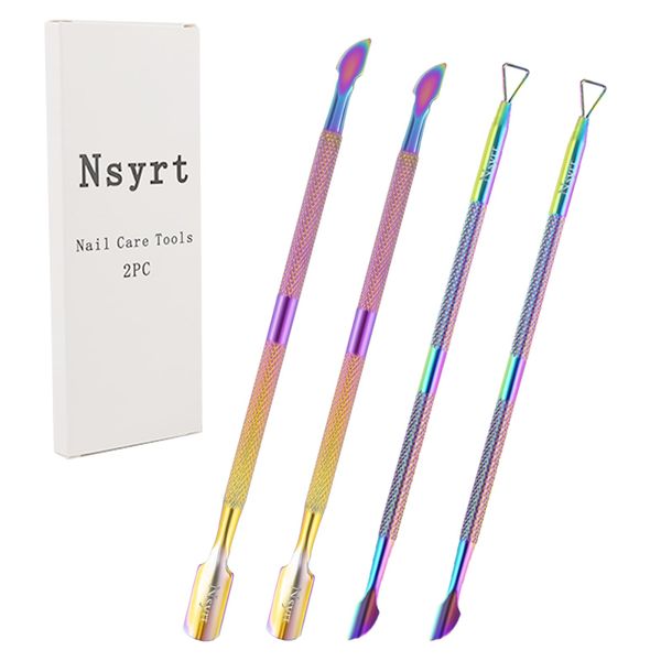 NSYRT 4Pcs Double Ended Cuticle Pusher and Nail Polish Scraper Professional Stainless Steel Double Ended Nail and Cuticle Care Tool