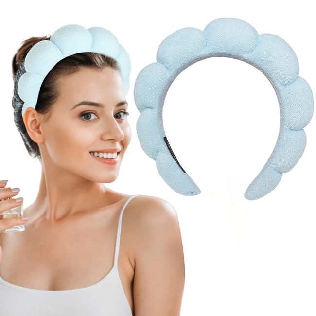 Blau Spa Stirnband für Frauen Schwamm,KXAMELIE Weiches Make-up-Stirnband zum Waschen des Gesichts,Frottee Handtuch Süßer Stirnbandhalter für Hautpflege,Make-up-Entfernung,Dusche,Gesichtsmaske