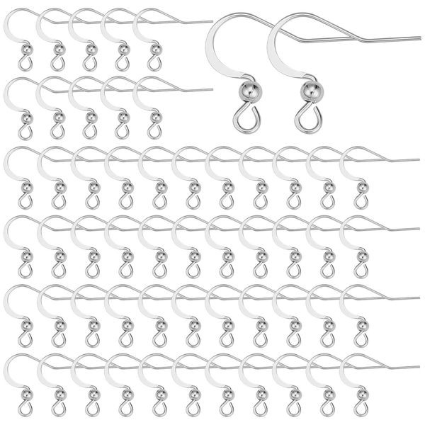 SUNNYCLUE 1 Box 100Pcs 304 Stainless Steel Earring Hooks Fish Hook Earring Wires Silver Earring Findings Ball Dot Earwires French Ear Hooks for jewellery Making Women Adults DIY Dangle Earrings Crafts