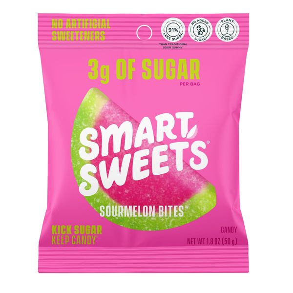 SmartSweets Sourmelon bites, Low Sugar Gummy Candy (3g), Low Calorie (130), Gluten-Free -1.8oz (Pack of 6) Packaging may vary