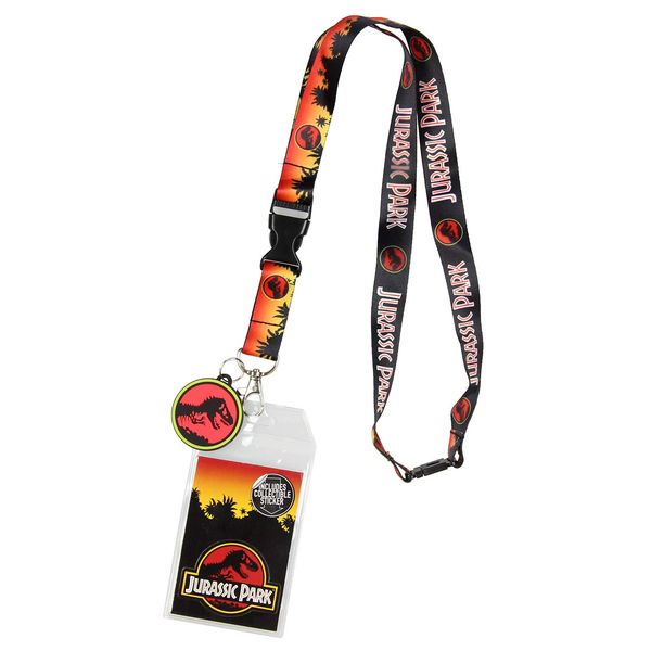 Jurassic Park Logo Lanyard Keychain ID Holder Logo Rubber Charm and Sticker