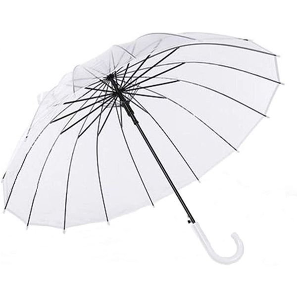 Yosanda Long Umbrella, Transparent Umbrella, Vinyl, Large Size, 16 Ribs, High Strength Fiberglass, Rainy Season, Durable, Windproof, Water Repellent, Lightweight, Unisex, Walking Stick Umbrella, Durable, Stylish, School, Work, Black, White, white