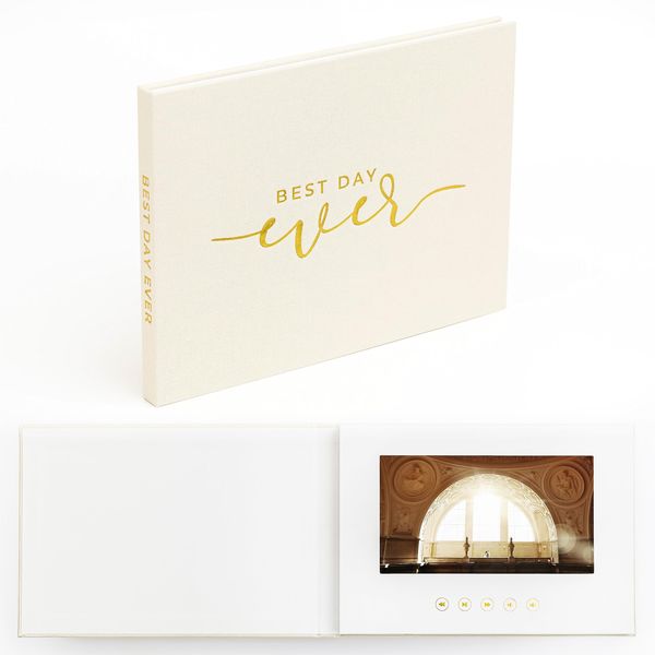 The Motion Books (BEST DAY EVER | Luxury Linen Bound Wedding Video Book | Wedding Video Album | Up to 3 hours of video, 7” IPS Display, 4GB of memory & Rechargeable Battery