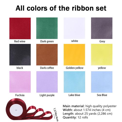 12 Rolls of Colourful Ribbon 1 1/2 Inch * 25 Yards Set, Gift Wrapping Satin Crafts Wedding Decor Bows DIY Party Balloon String Ribbon (colorful2)