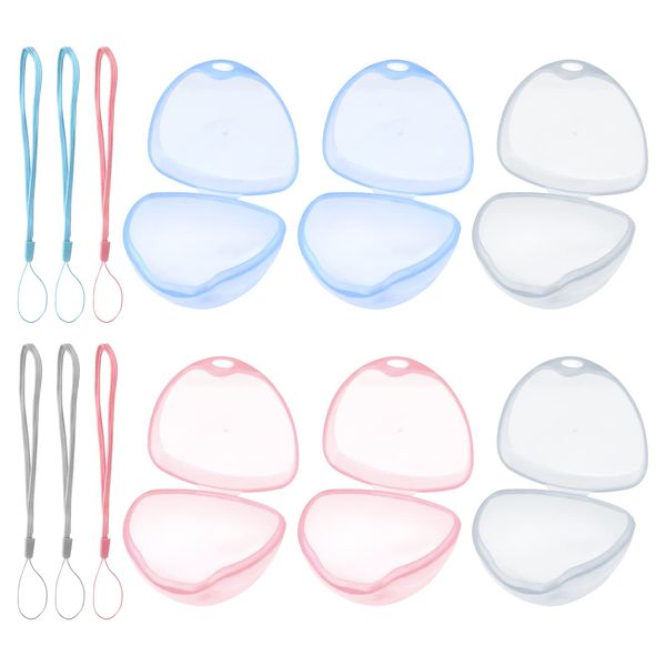 Dummy Case,6PCS Transparent Pacifier Case with String,3 Colors Dummy Holder Case Soother Pod Storage Box BPA-Free Nipple Shield Case for Infant, Baby, Travel, Home