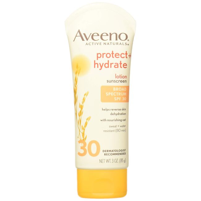 Aveeno Protect + Hydrate Moisturizing Sunscreen Lotion with Broad Spectrum SPF 30 & Antioxidant Oat, Oil-Free, Sweat- & Water-Resistant Sun Protection, Travel-Size, 3 oz (Pack of 2)