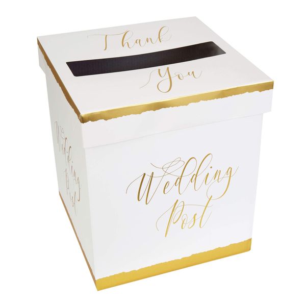 Neviti 776674 Card Post Box, White/Gold