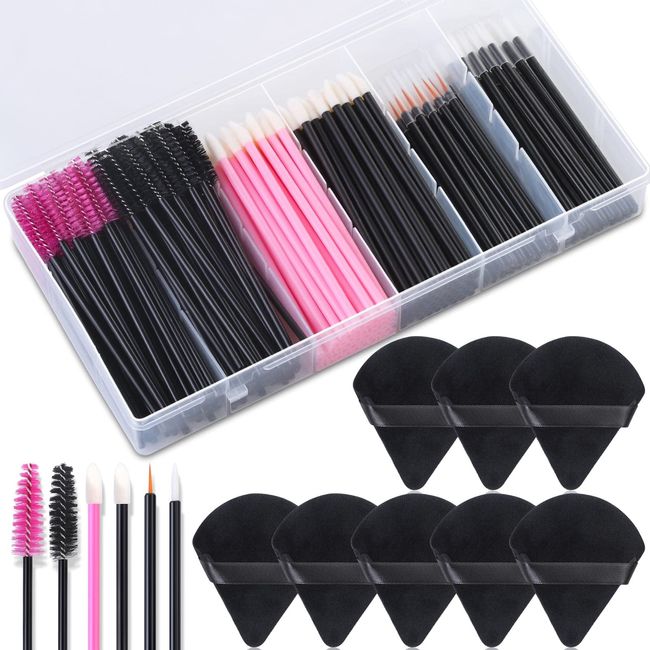 248 Stück Einweg-Make-up-Applikatoren mit dreieckigen Make-up-Puffs, Mascara-Stäben, Einweg-Lippenapplikatoren, Eyeliner-Pinsel, Einweg-Make-up-Applikator-Set für Make-up-Künstlerbedarf