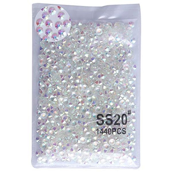 PrettyG 2880pcs SS20 Nail Crystals Bare AB Nail Art Sparkly Round Flatback Rhinestones, Non-Self-Adhesive Bab-S20