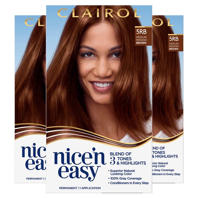 Clairol Nice'n Easy Permanent Hair Dye, 5RB Medium Reddish Brown Hair Color, Pack of 3