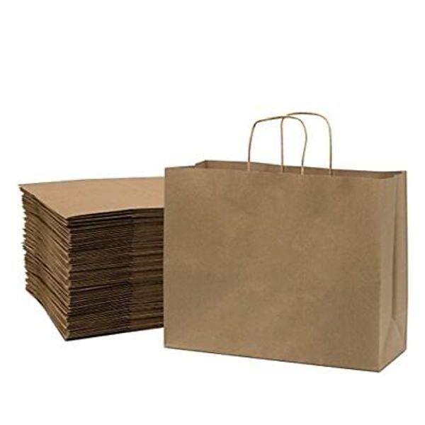 Kraft Paper Shopping Bags, 80% PCW Paper Bags With Handles, Gift Bags, 100 NEW