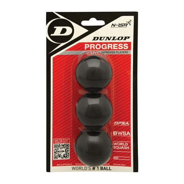 Dunlop Squash Balls Progress Red, 3 Ball Blister Pack, for Recreational and Hobby Players - Medium Speed