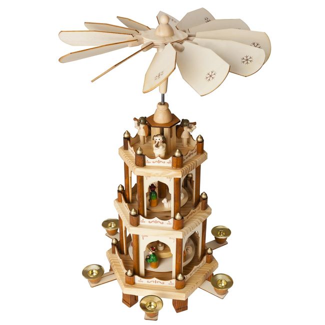 BRUBAKER Wooden Christmas Pyramid - 18 Inches - 3 Tier Carousel - Nativity Play