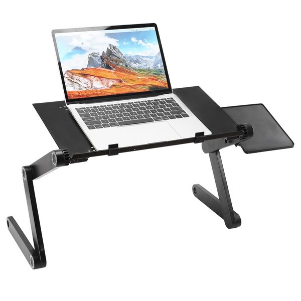 Foldable Laptop Table Bed Desk Aluminum Alloy Breakfast Tray w/ Mouse Board for Home Office Travel - Black