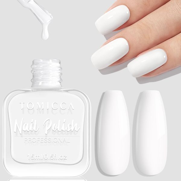 TOMICCA Nail Polish, Quick Drying Pure White Nail Polish, White French Nail Polish Long Lasting Chip Resistant for DIY Manicure Decorations, 15ml