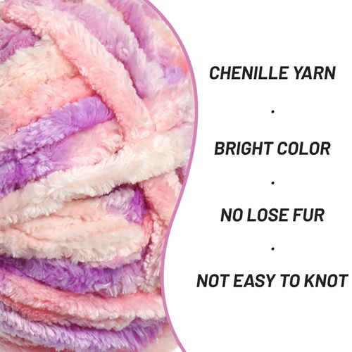 Fuzzy Chunky Chenille Yarn for Crocheting，Soft Plush Yarn for Hand Knitting，Bulky 4x100g （4x49.2yd） Baby Blanket Yarn for Crocheting Amigurumi Yarns，Crochet Fluffy Velvet Yarn (4 Pinkish Purple)