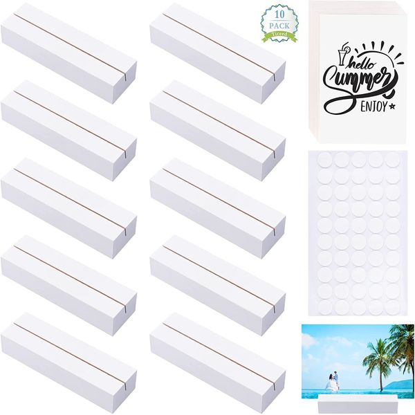 TOTSUN 10 Wooden Place Card Holders Wood Table Card Name Holders White Table Number Card Stands Table Menu Picture Card Sign Holders for Wedding Events (10 Holders+20 Cards+1 Round Dot Stickers )