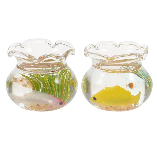 Kisangel 2pcs Dollhouse Fish Tank Miniature Fish Bowl 1: 12 Glass Goldfish Bowls for Tiny House Decorative Accessories