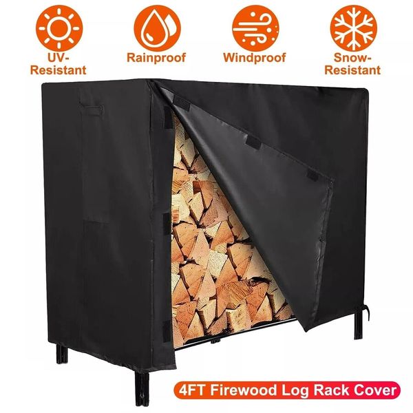 4FT Firewood Log Rack Cover Rectangular Wood Rack Cover Waterproof Oxford Fabric