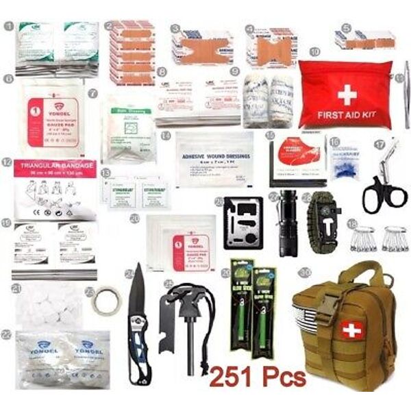 251Pcs First Aid Kits For Survival Emergency Sport Military Travel IFAK Khaki