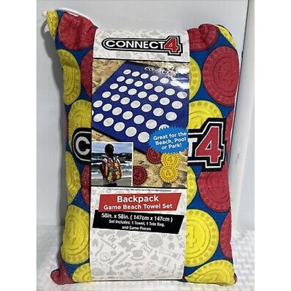 NEW Connect 4 Backpack Game Beach Towel Set 58"x58" Tote Bag & Game Pieces