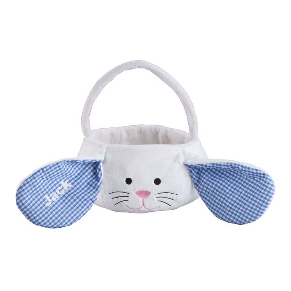 Miles Kimball Personalized Kids Easter Basket, Plush White Bunny with Floppy Gingham Ears