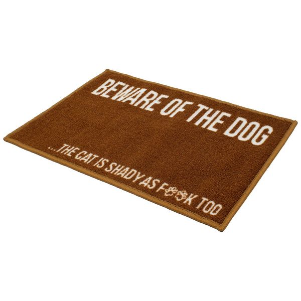 Pet Bowl Mat for Dog Owners, Funny Crude Design "Beware", 16x24 Gag Gift