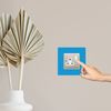 Single Socket Surround | Square | Acrylic Back Panel or Finger Plate | Light Switch Plug, Font Colour:Light Blue