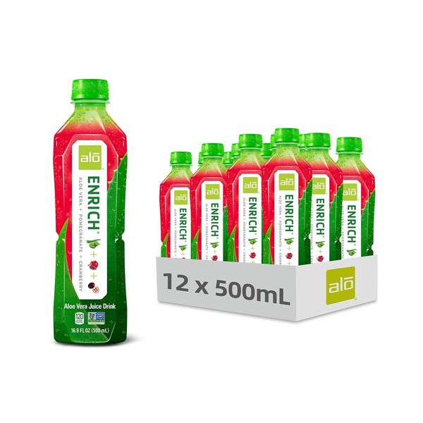 ALO Enrich Aloe Vera Juice Drink, Pomegranate + Cranberry, (Pack of 12), 16.9