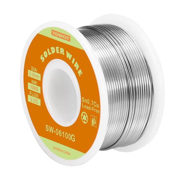 TOWOT Lead Free Rosin Core Solder Wire for Electrical Soldering, Content 2.0% Solder Flux Sn0.7Cu (0.6mm 100g)