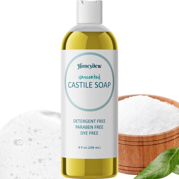 Castile Soap Liquid Unscented Cleanser - Liquid Castile Soap for Dry Sensitive Skin Care Routine and All Purpose Cleaner with Hydrating Glycerin for Hair and Skin - Hair Face and Body Soap Liquid