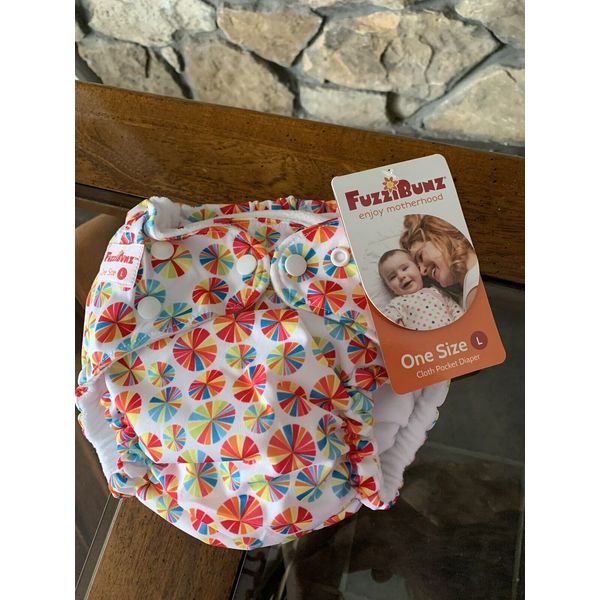 FuzziBunz Cloth Diaper Pinwheel Large L New NWT Eco Friendly Gender Neutral