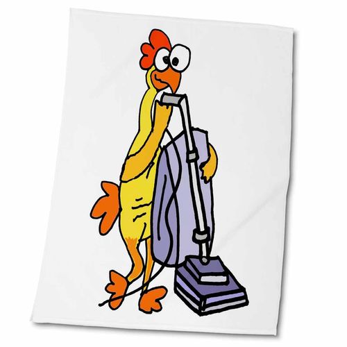 3dRose 22x30 Bath Hand Pool Towel - Cute Funny Rubber Chicken Using Vacuum Cleaner Cartoon Funny