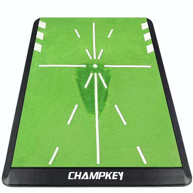 CHAMPKEY Premium Impact Golf Mat 1.0 Edition | Path Feedback Golf Practice Mat | Advanced Guides and Rubber Backing Golf Hitting Mat（M(13" x 17")）