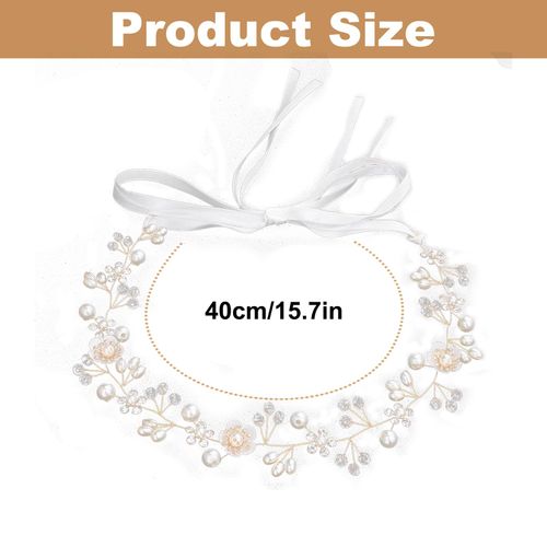 Pearl Wedding Headpiece for girl, Rhinestone Wedding Hair Accessory, Gold Flower Hair Accessories, Headband for Bridal Bridesmaid Flower Crown Hair Accessories for Birthday Party First Communion
