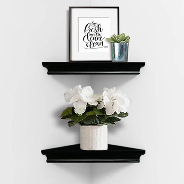 Black Corner Wall Shelves, Wall Mounted Floating Corner Shelf for Home Décor, 2-