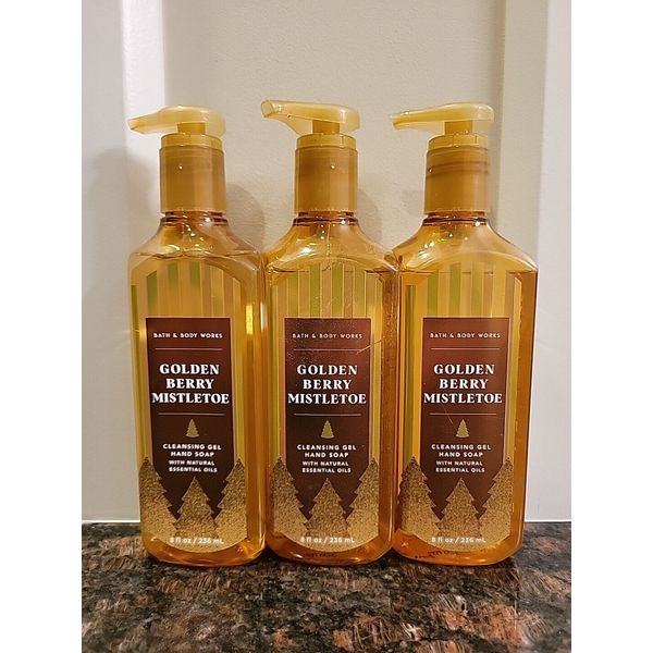 3( Three) " Golden Berry Mistletoe" Bath Body Works Cleansing Gel Hand Soaps