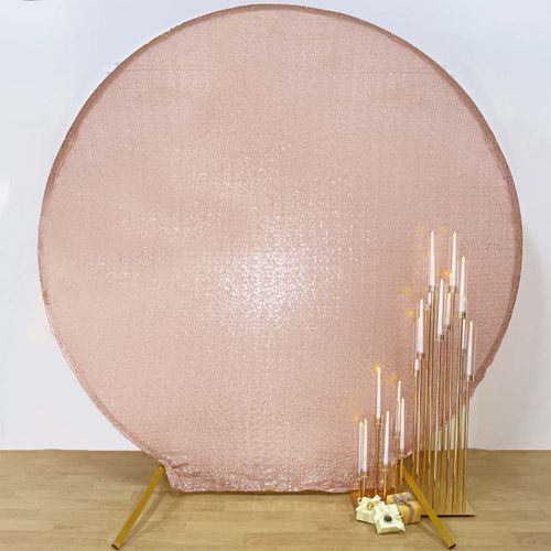 7.5ft Blush Sparkle Sequin Round Wedding Arch Cover, Shiny Shimmer Backdrop Stand Cover - 2-Sided Custom Fit