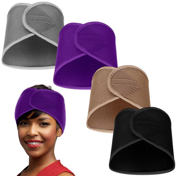 Xuhal 4 Pieces Mesh Hair Wraps for Black Women Sleeping Hair Wrap Scarf Cap Spa Headbands Hair Wraps Hair Nets for Women Black Natural Hair Wash Face Sleep (Dark Purple, Black, Gray, Camel)