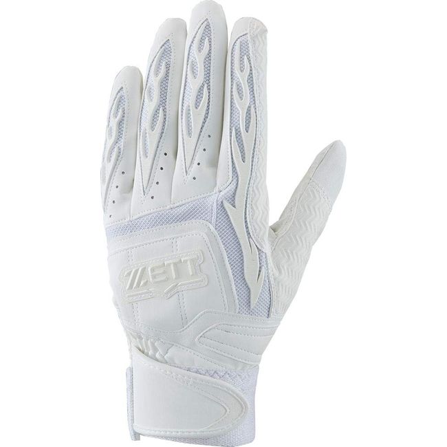 ZETT BG418HS Baseball Pro Status Batting Gloves Two-Handed High School Baseball Rules White (1100) Large Baseball