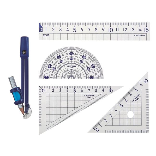 Kutsuwa Ruler Set with Compass AP04A Blue